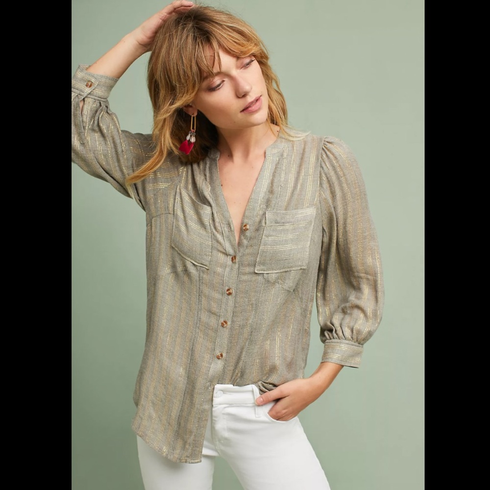 Anthropologie Akemi + Kin Itzel Metallic Buttondown
